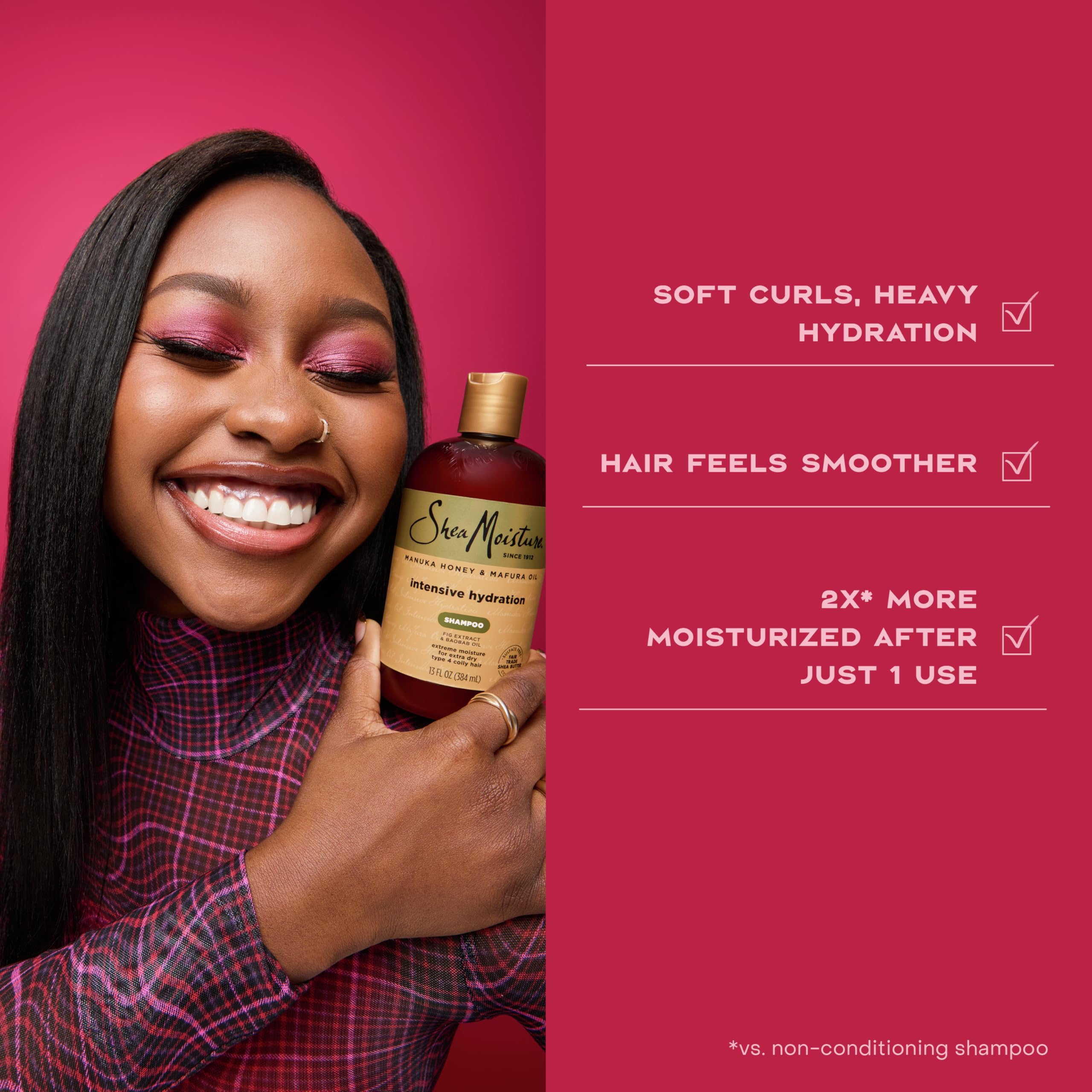 Shea Moisture 13 oz bottle in hand showing size and travel-friendly convenience benefit