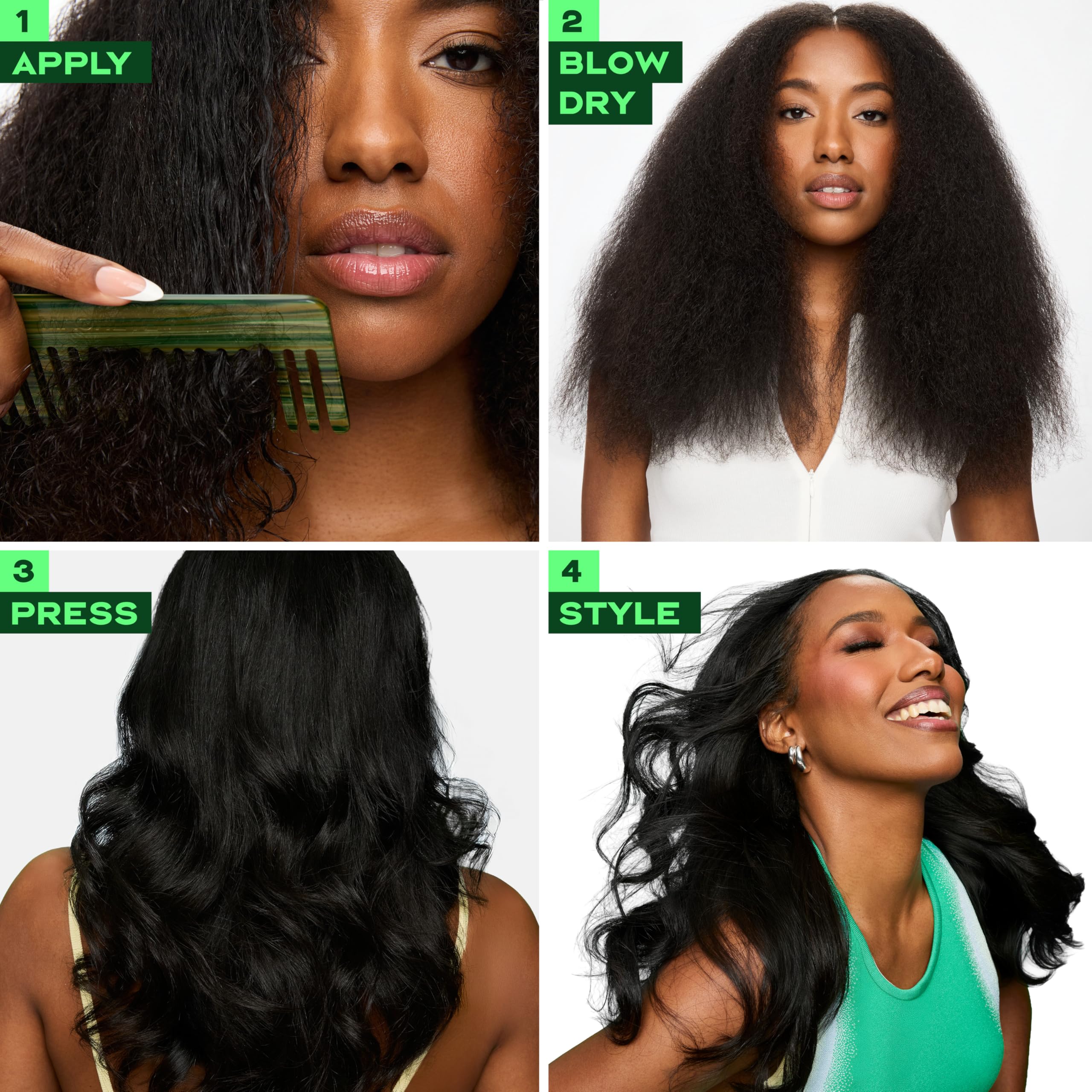 SheaMoisture stylist using silk press prep cream during styling session