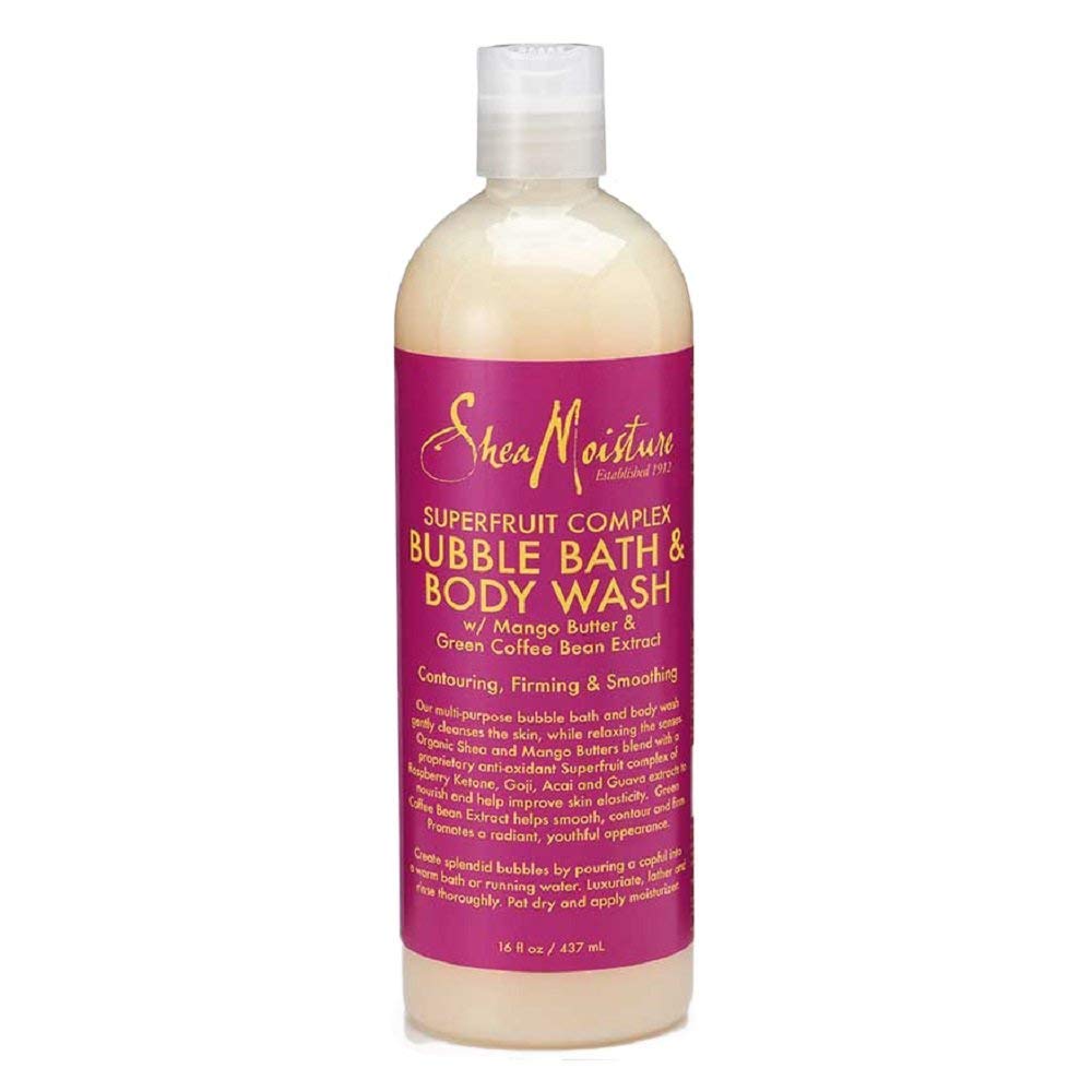 SheaMoisture front label showing bottle, benefits, and vibrant packaging
