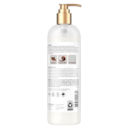 SheaMoisture creamy lotion texture close-up showing fast absorption benefit