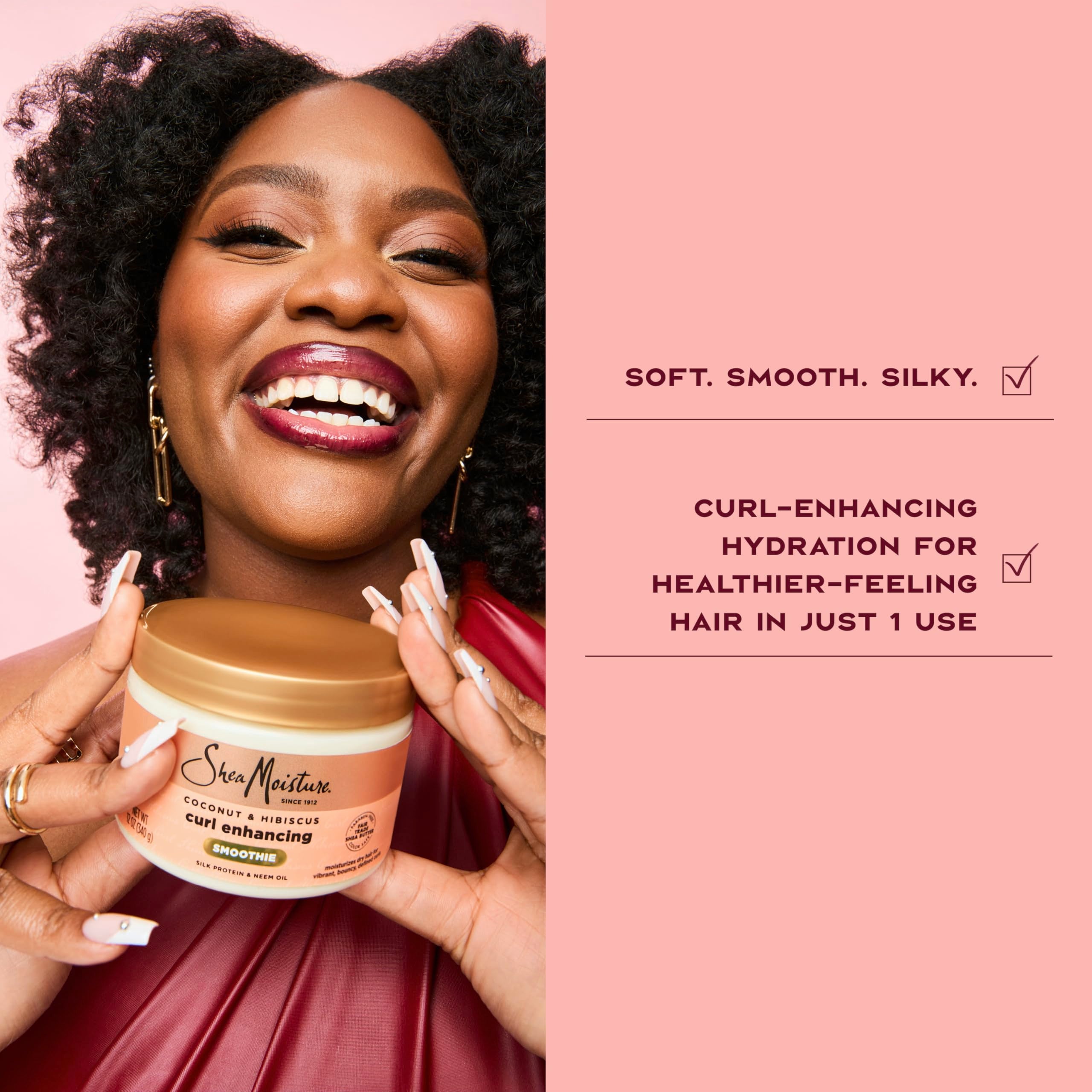 SheaMoisture twist-out finished curls showing defined, bouncy results and visible shine