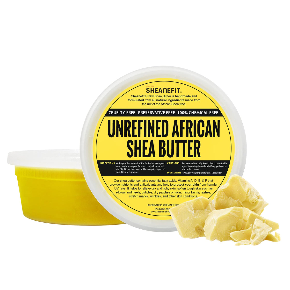 Sheanefit front label jar showing product and easy identification benefit