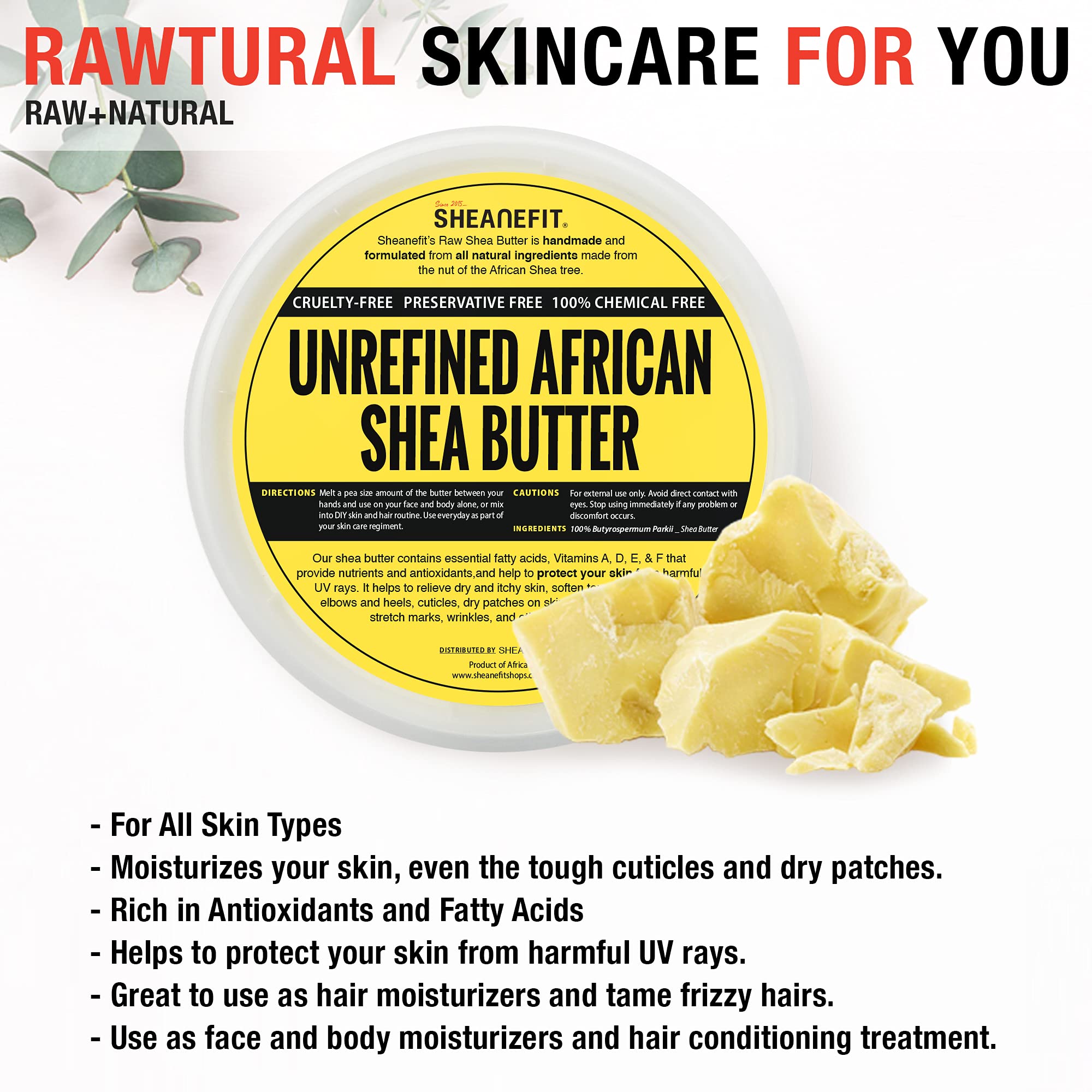 Sheanefit jar open to reveal yellow shea butter and nutrient-rich appearance