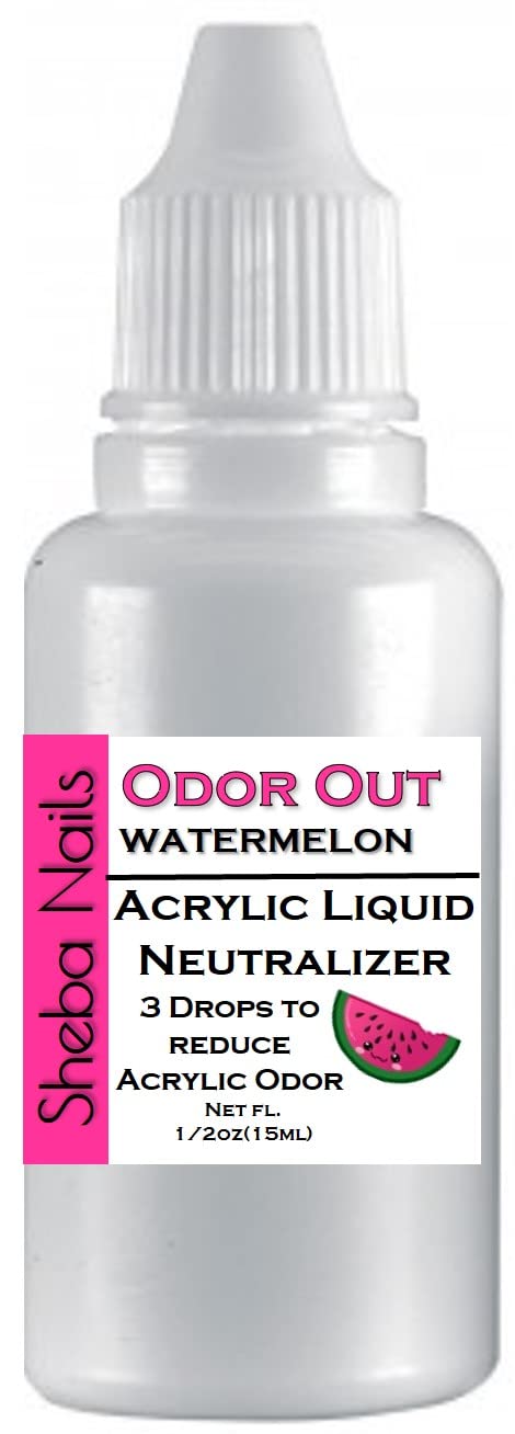 Sheba Nails bottle front view showing watermelon scent and 1/2oz size, improves salon scent