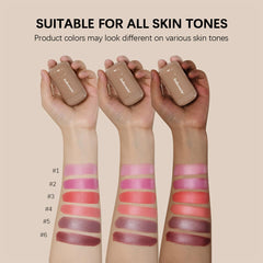 SHEEYOON blush stick size comparison next to finger showing portable design for touchups