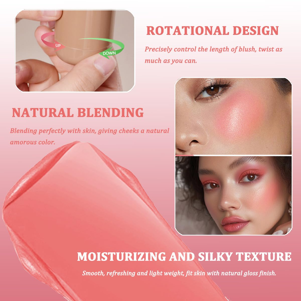 SHEEYOON blush stick arm swatch showing true bright pink pigment payoff and buildable color