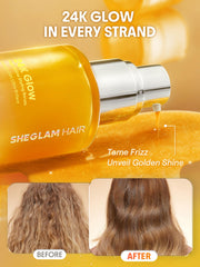 SHEGLAM 24K Glow applied before straightening brush for smoother styling