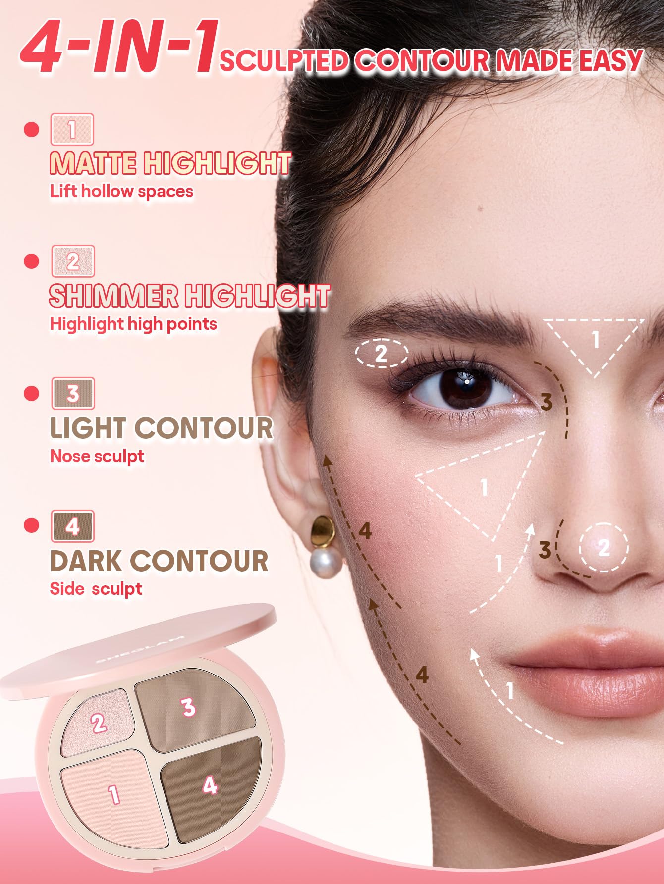 SHEGLAM arm swatches of cool tones demonstrating buildable pigment for custom contouring