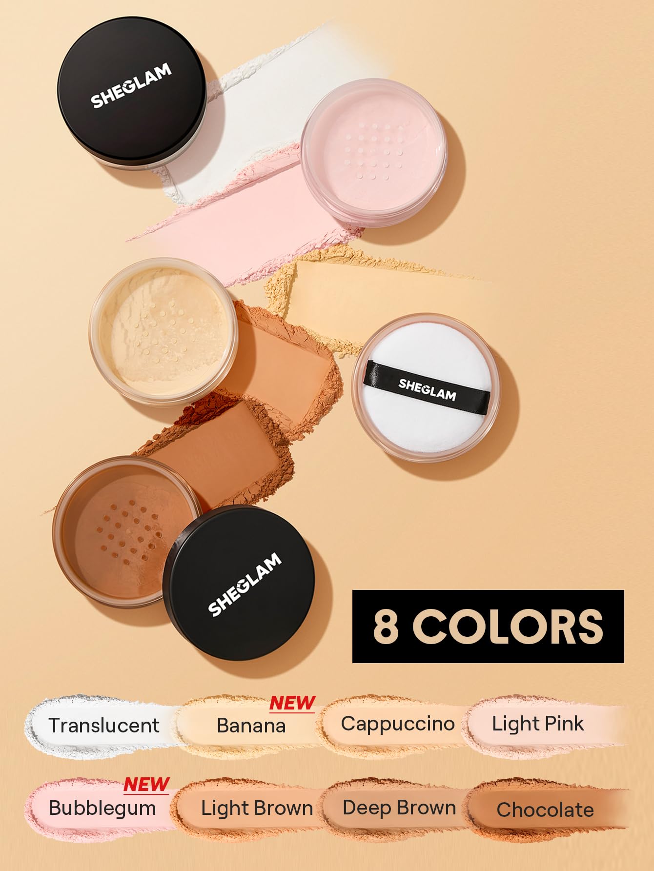 SHEGLAM closeup of jar label highlighting talc-free and cruelty-free ingredients benefits