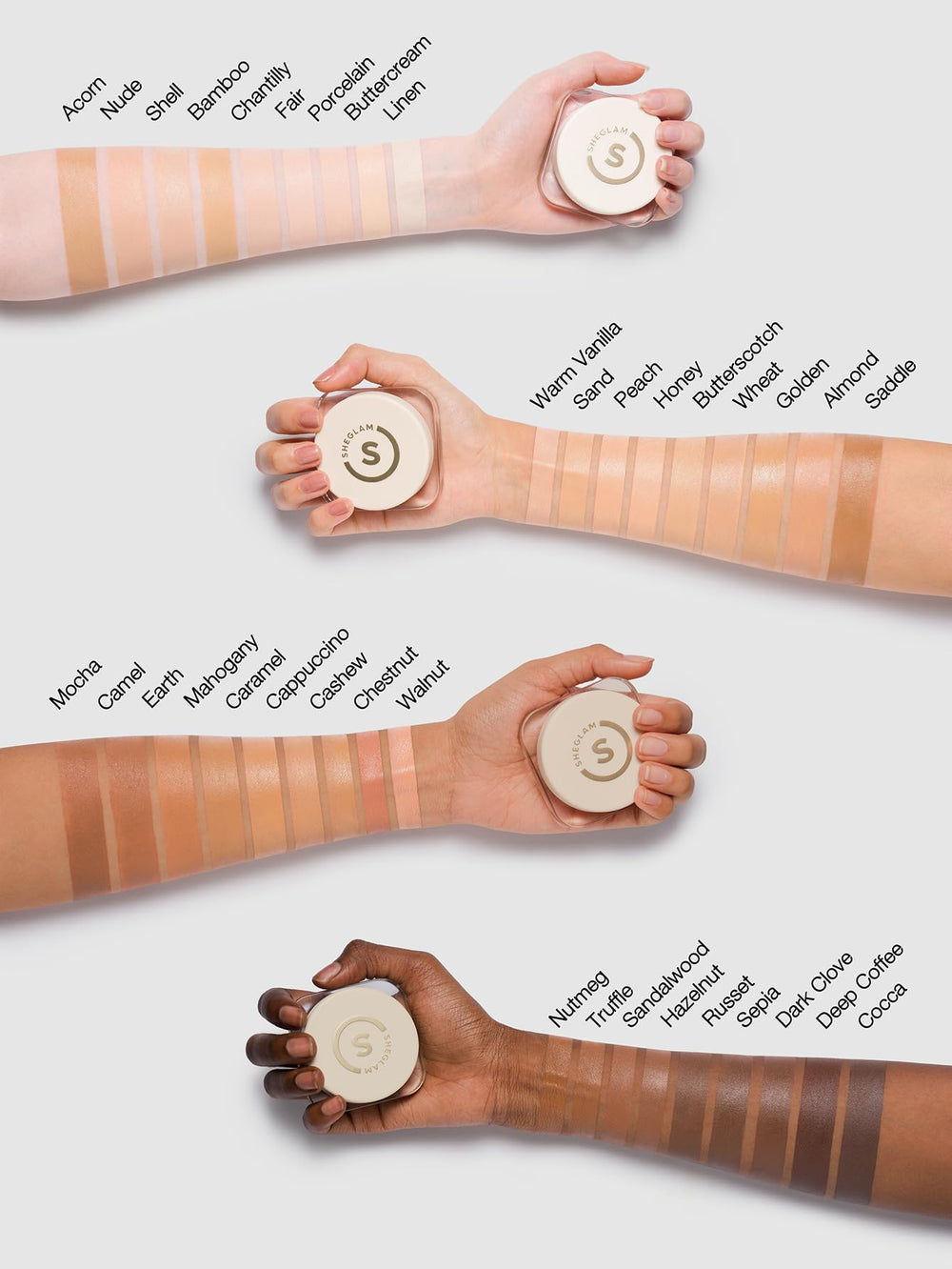 SHEGLAM balm held in hand to show compact size and travel-friendly scale