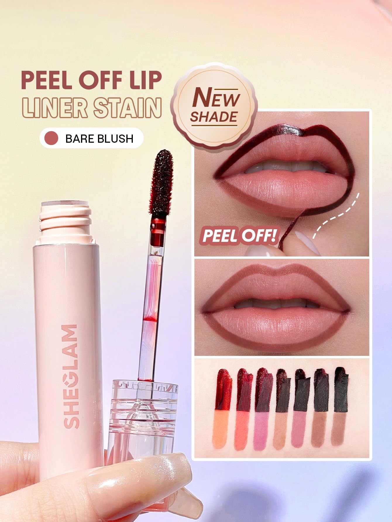 SHEGLAM applicator closeup showing precise tip for crisp lip lining