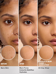 SHEGLAM before and after pore blur comparison highlighting visible smoothing