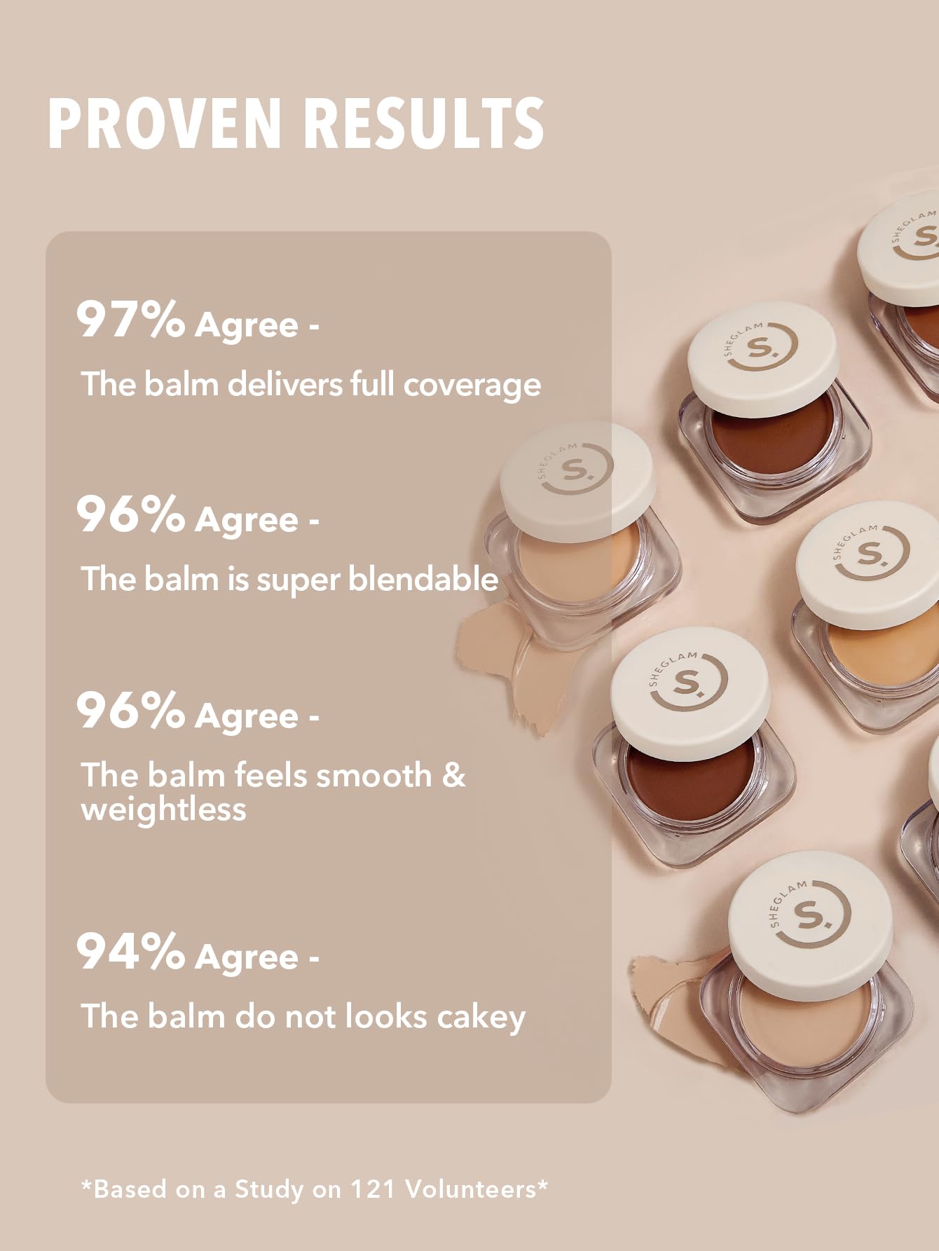 SHEGLAM before and after face comparison showing coverage improvement and natural finish