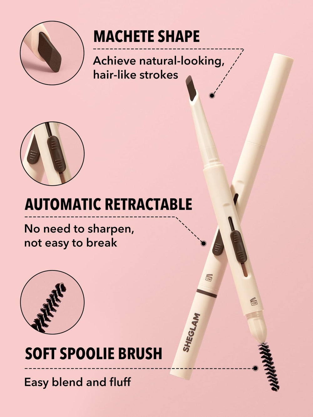 SHEGLAM soft spoolie brush detail for seamless eyebrow blending