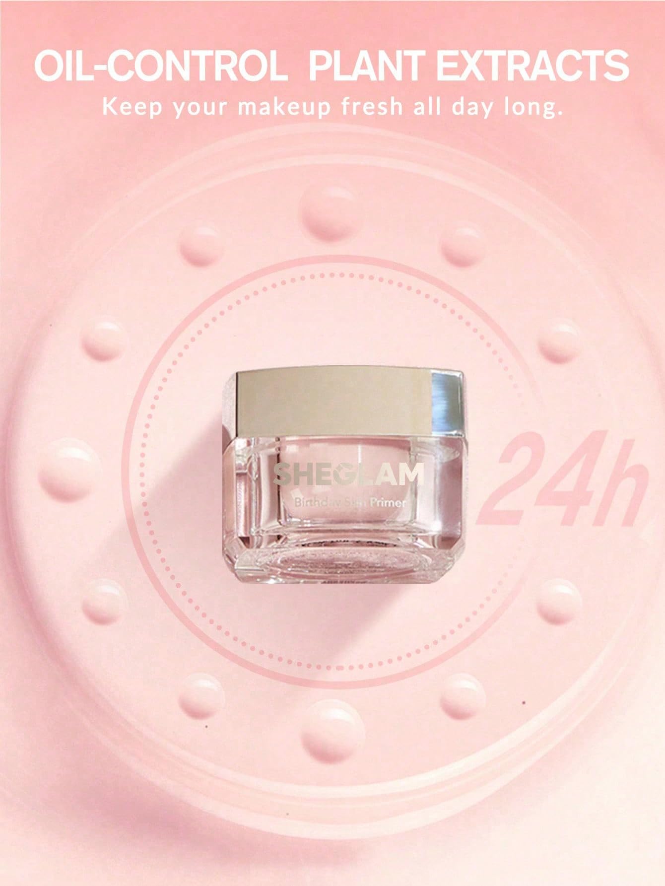 SHEGLAM primer beside common objects showing compact travel size