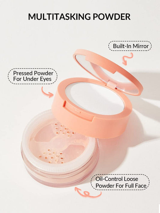 SHEGLAM open compact top view displaying undereye and face compartments for convenience