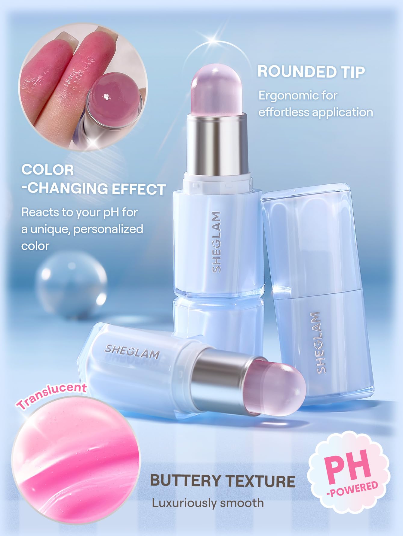 SHEGLAM applying blush stick with fingers for natural, dewy finish