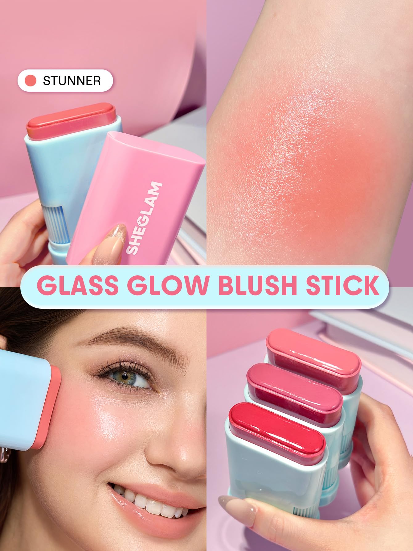 SHEGLAM stick applied on cheek demonstrating easy, quick application