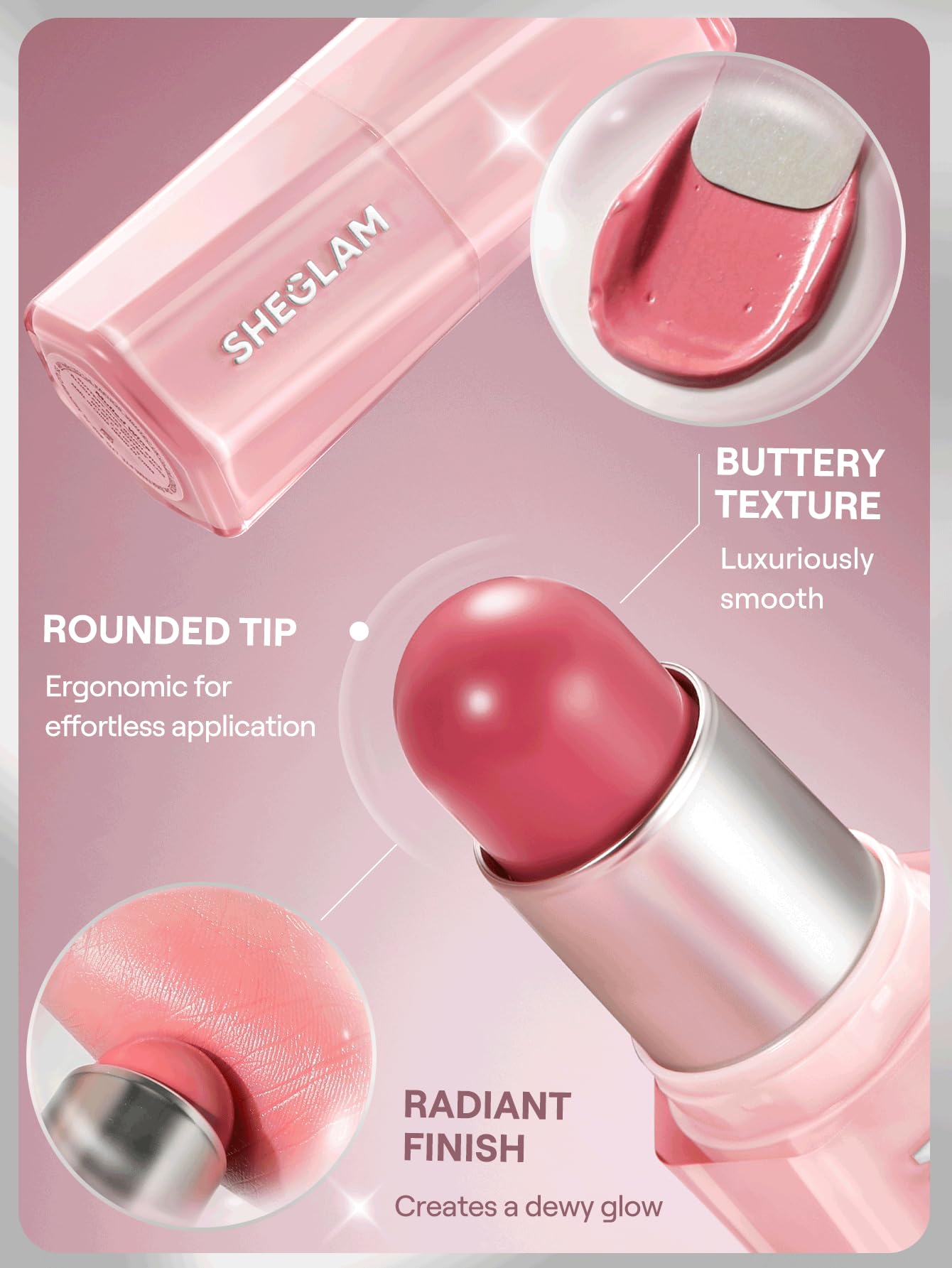 SHEGLAM creamy texture close-up showing smooth blendable finish benefit