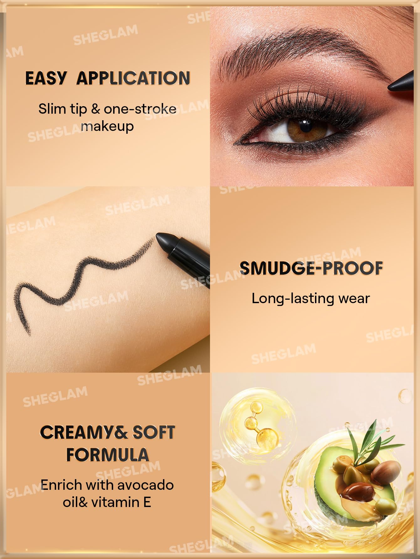 SHEGLAM creamy texture swatch demonstrating smooth glide and high pigment payoff