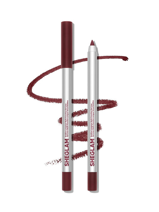 SHEGLAM front packaging showing burgundy gel pencil and benefits