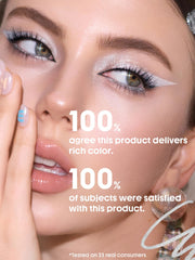 SHEGLAM liner applied on eye showing precise silver line benefit