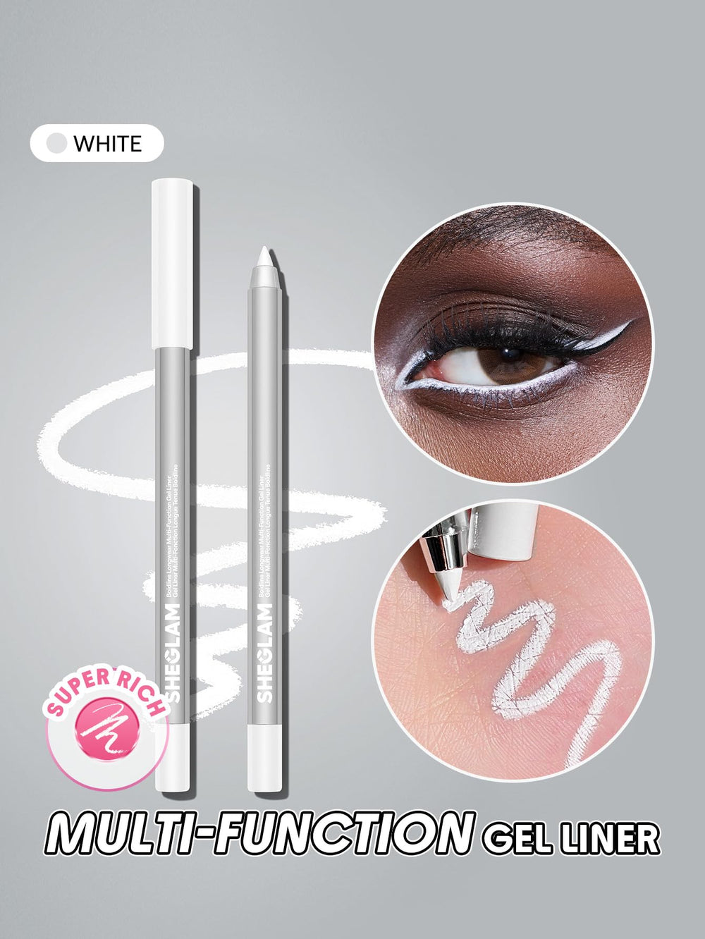 SHEGLAM pencil tip close-up highlighting creamy glide and precision