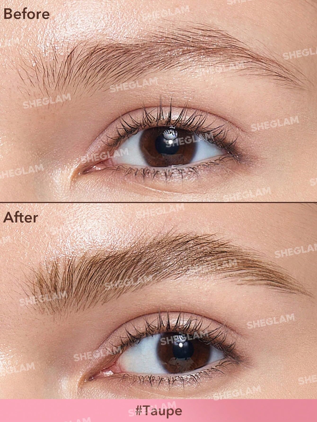 SHEGLAM taupe swatch on skin illustrating natural matte shade blending with brows