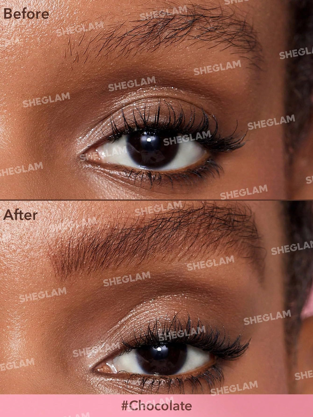 SHEGLAM texture swatch in Chocolate, matte finish and natural blending benefit