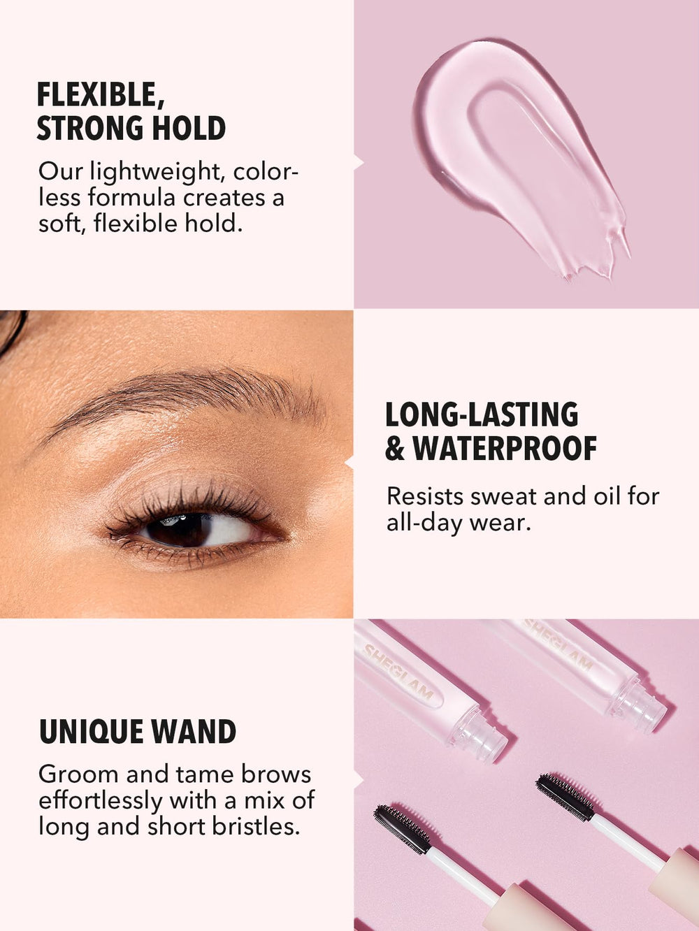 SHEGLAM application on model demonstrating tamed natural brows