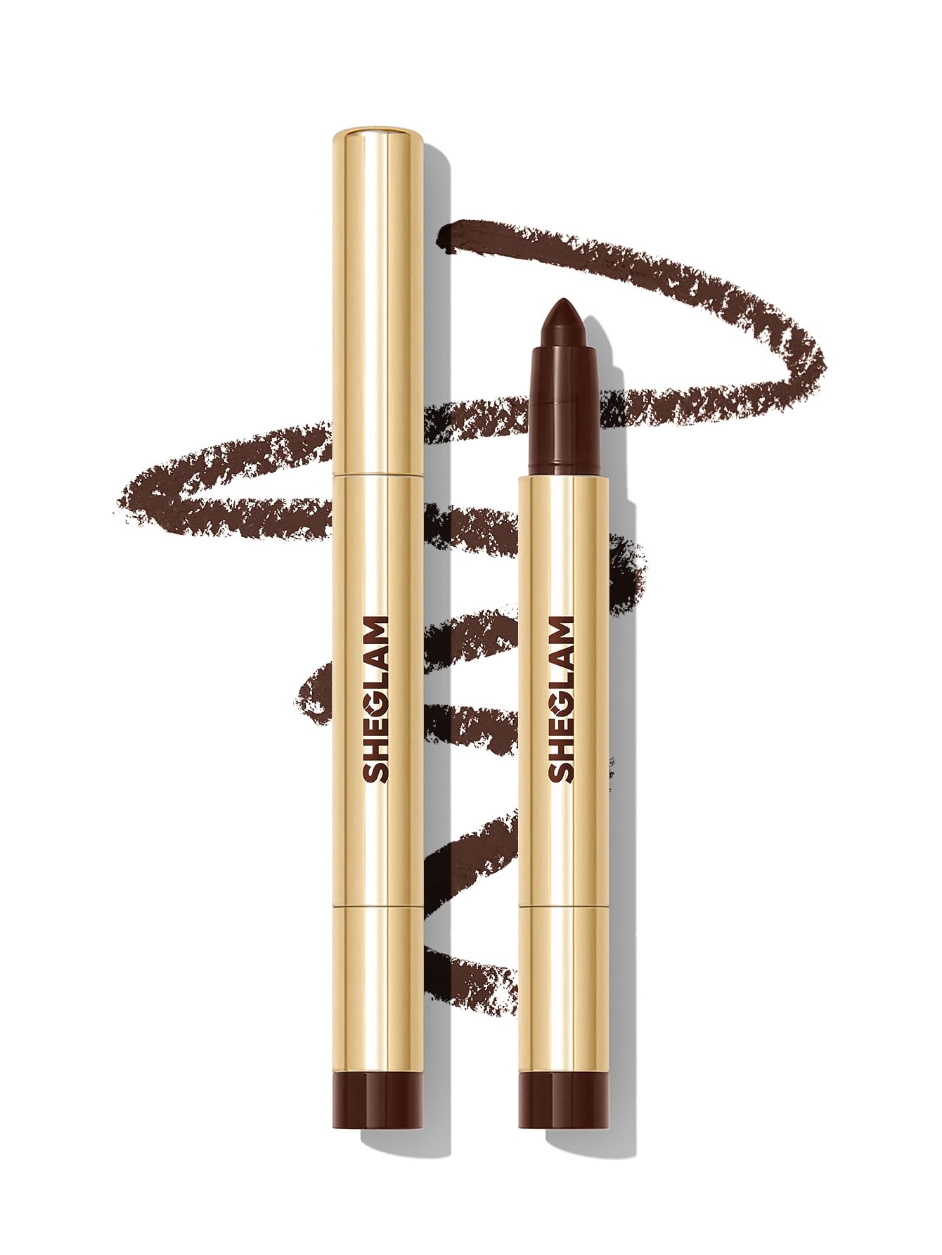 SHEGLAM brown pencil front view showing sleek packaging and rich color payoff