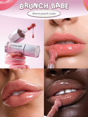 SHEGLAM Brunch Babe glossy texture pool demonstrating mirror-like shine benefit