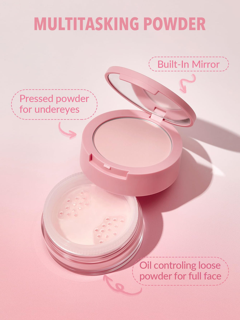 SHEGLAM using large brush on face powder for matte oil-control finish