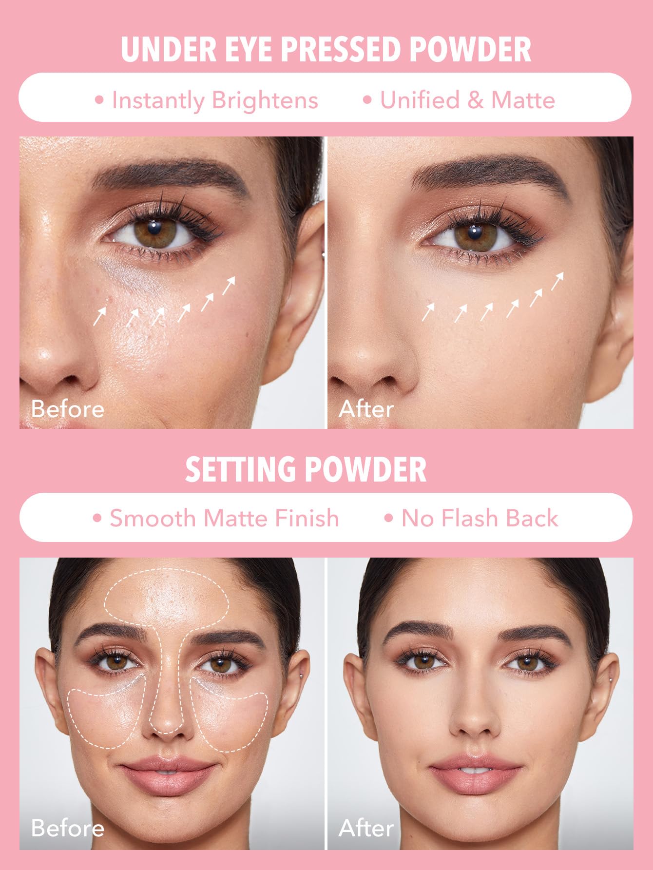 SHEGLAM open dual compartments showing separate under-eye and face powders for precision