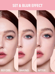 SHEGLAM finely milled powder texture close-up for soft-focus blurring benefit