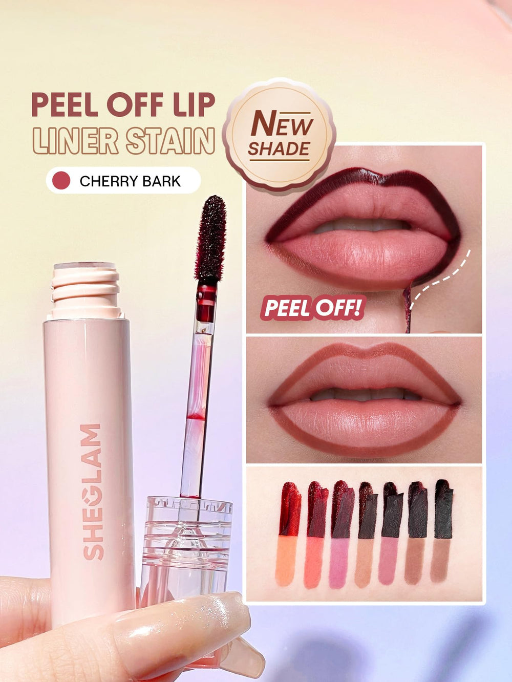 SHEGLAM Cherry Bark applicator tip demonstrating precise lining benefit