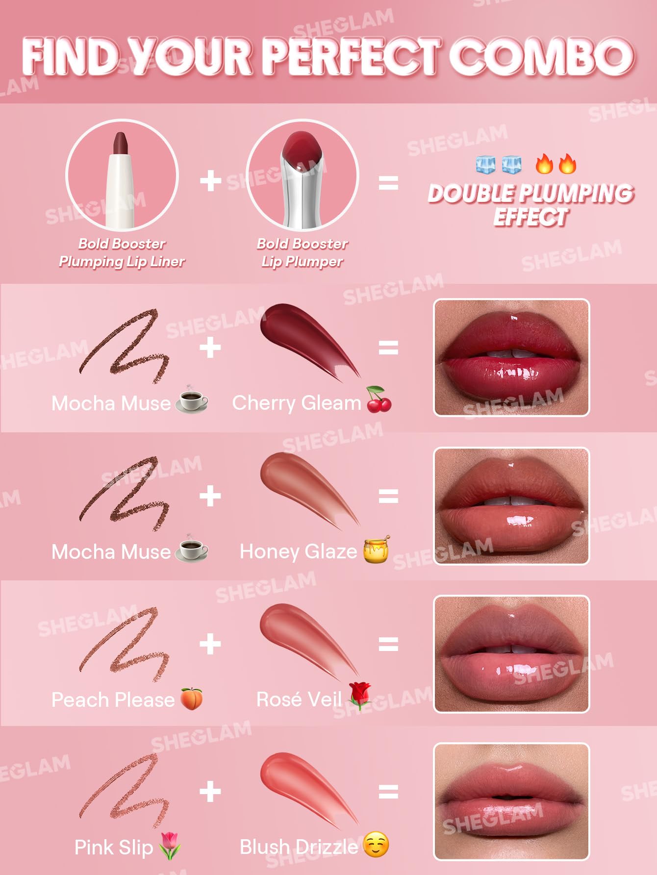 SHEGLAM on-model lips showing cherry tint and fuller-looking shape