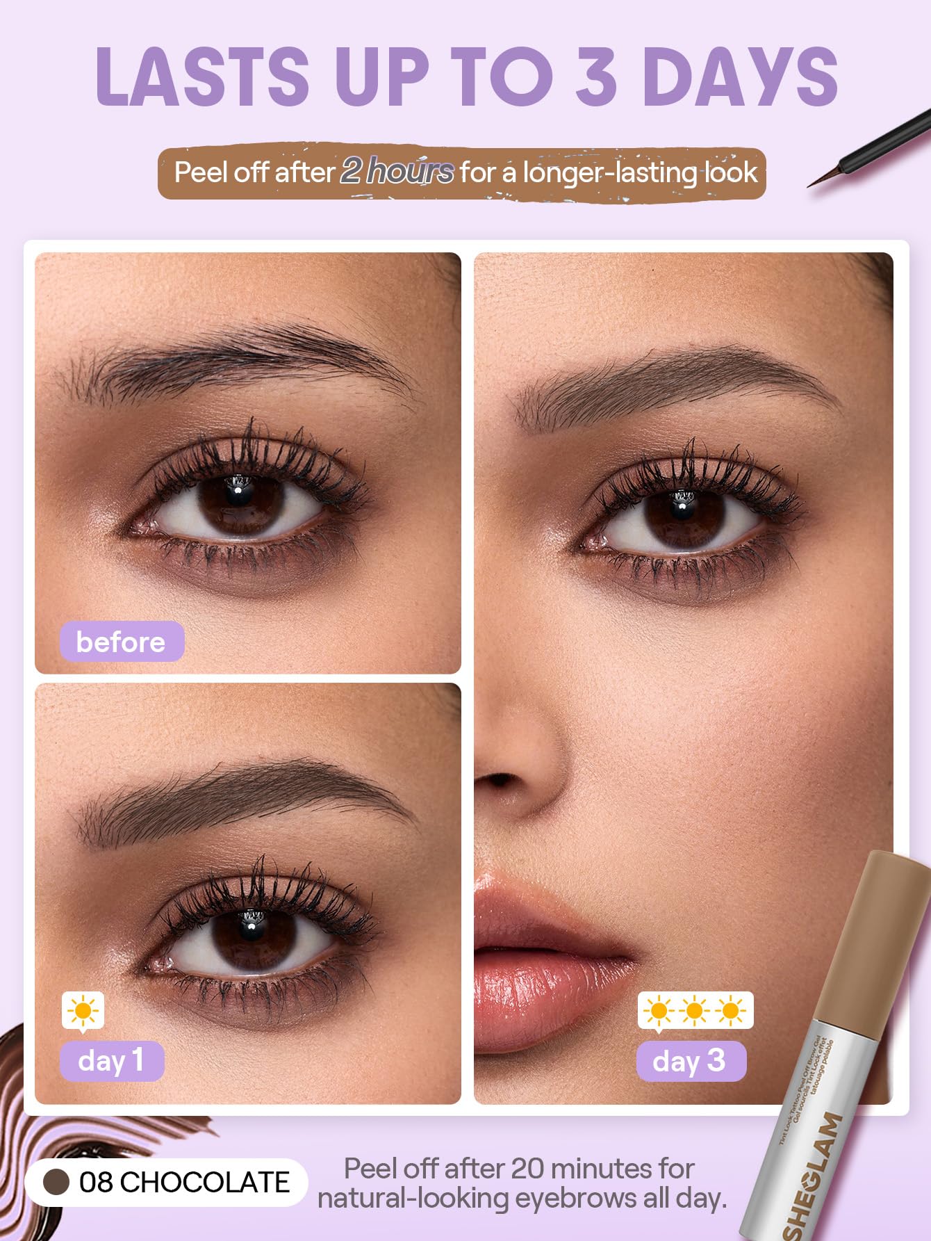 SHEGLAM applicator wand detail for precise brow shaping benefit
