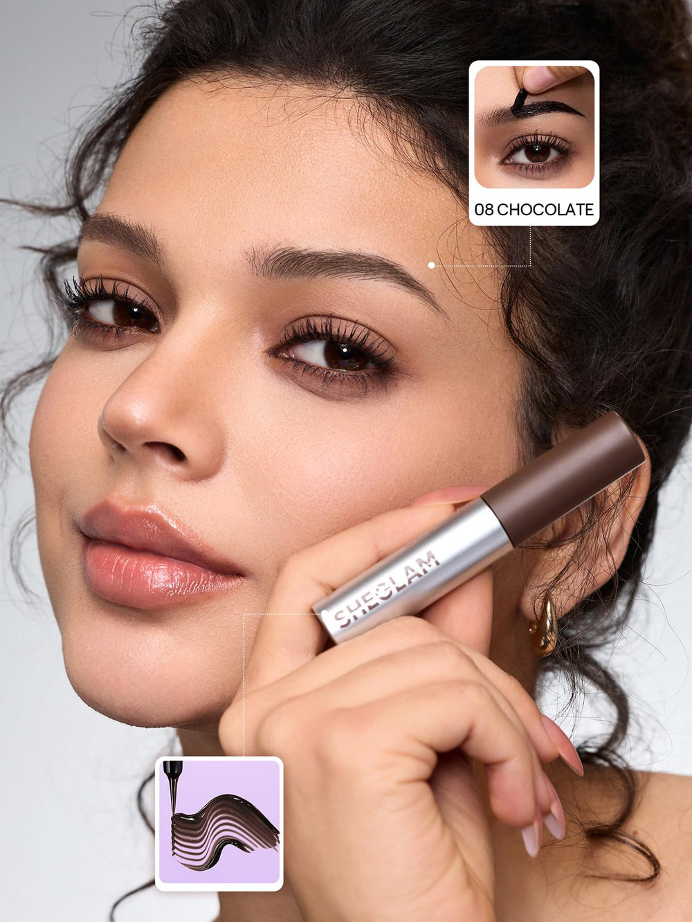 SHEGLAM peel-off action on brow revealing defined tint benefit