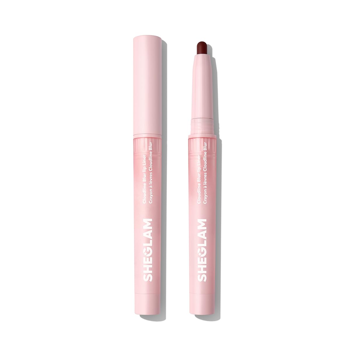 SHEGLAM packaging front showing sleek liner and clear shade identification benefits travel-ready