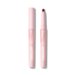 SHEGLAM packaging front showing sleek liner and clear shade identification benefits travel-ready