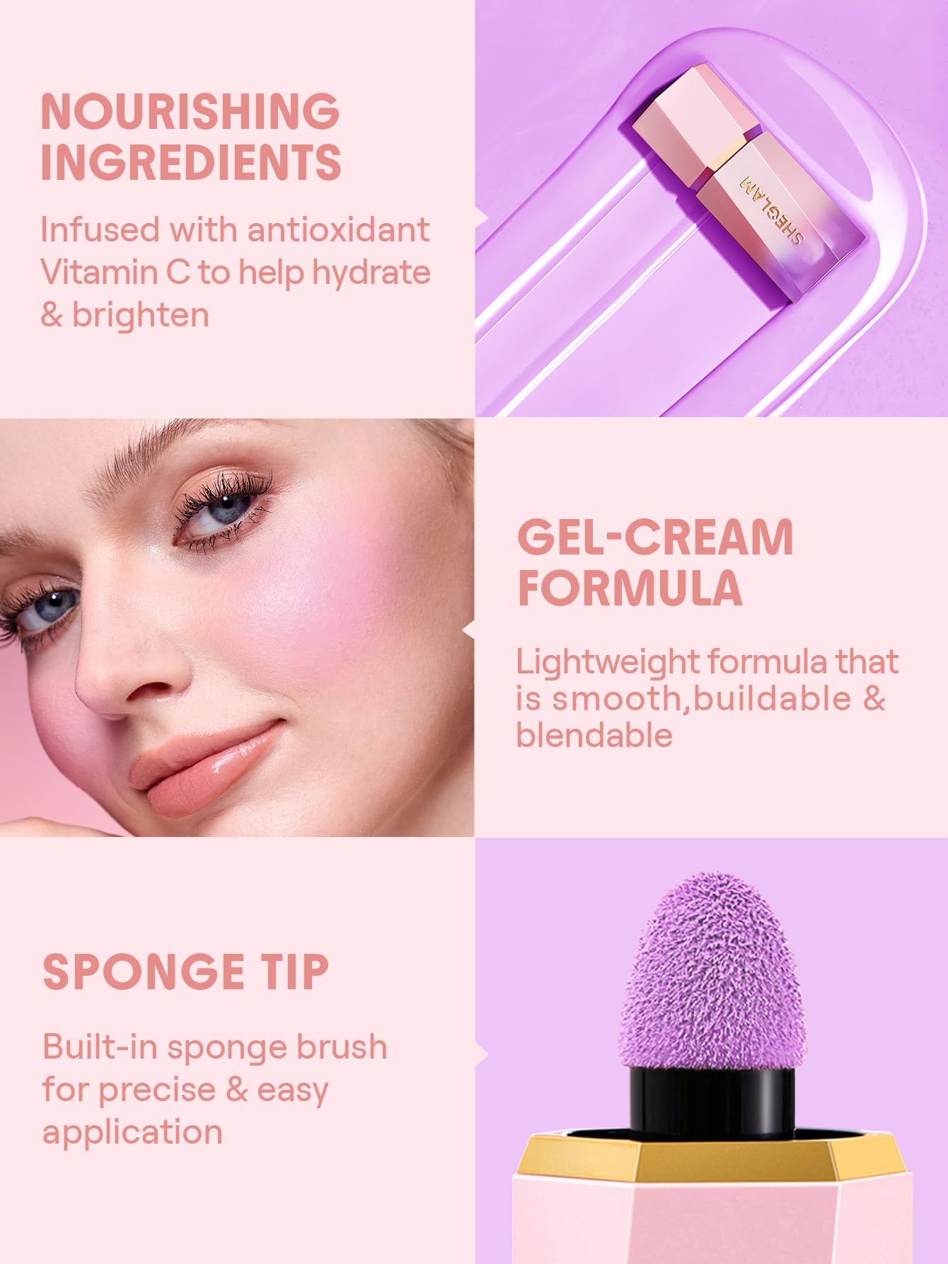 SHEGLAM texture swipe of Lilac Dream showing blendable, buildable finish