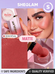 SHEGLAM on model cheeks showing long-wear matte look