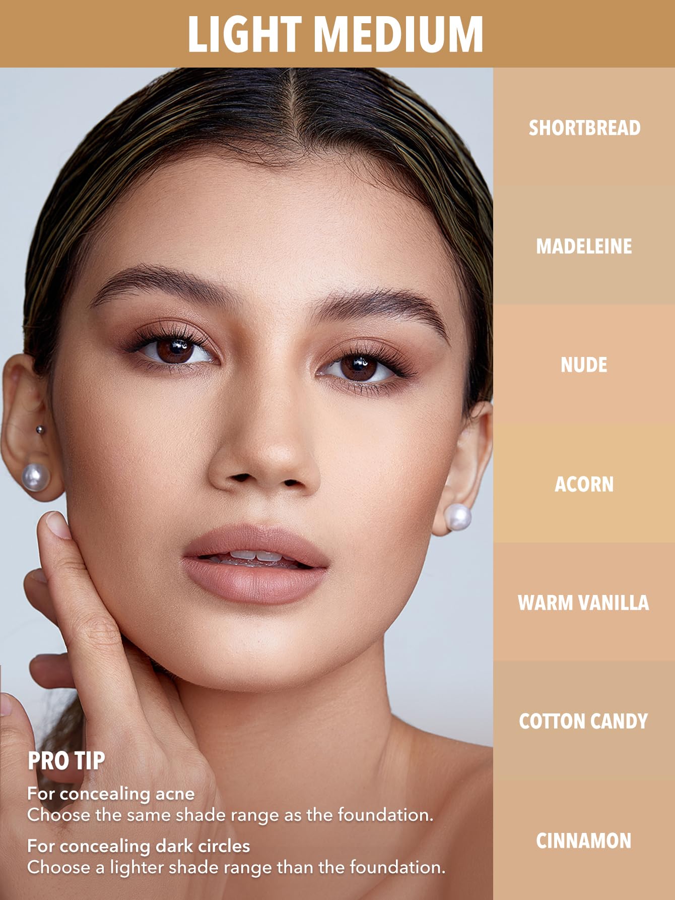 SHEGLAM concealer applied under eye demonstrating coverage and lifted brightening effect