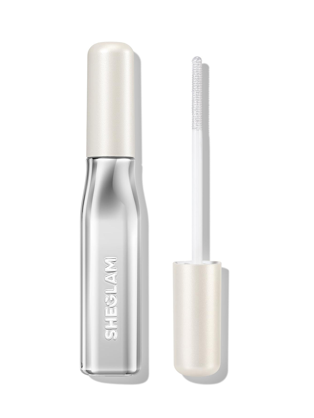 SHEGLAM front packaging showing compact glitter mascara, easy storage benefit