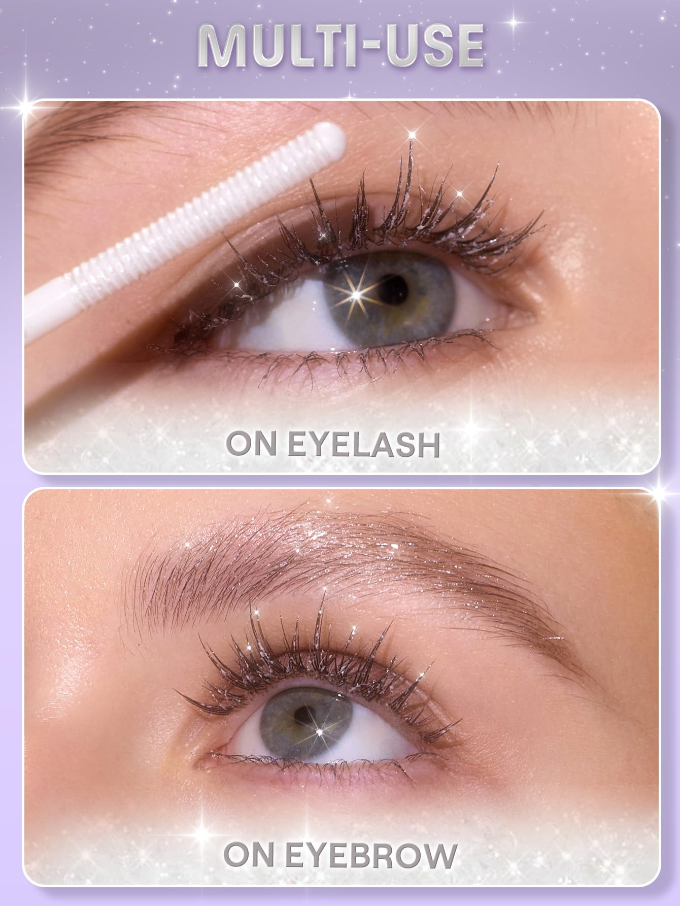 SHEGLAM applied to lashes demonstrating lasting sparkle and lift