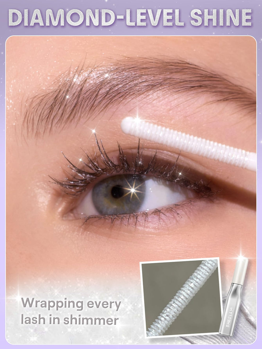 SHEGLAM wand close-up highlighting custom-shaped brush for even shimmer