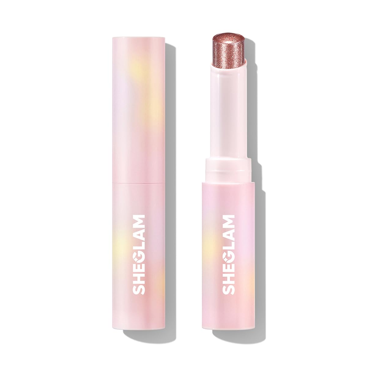 SHEGLAM stick front view showing peach shade and convenient twist-up design