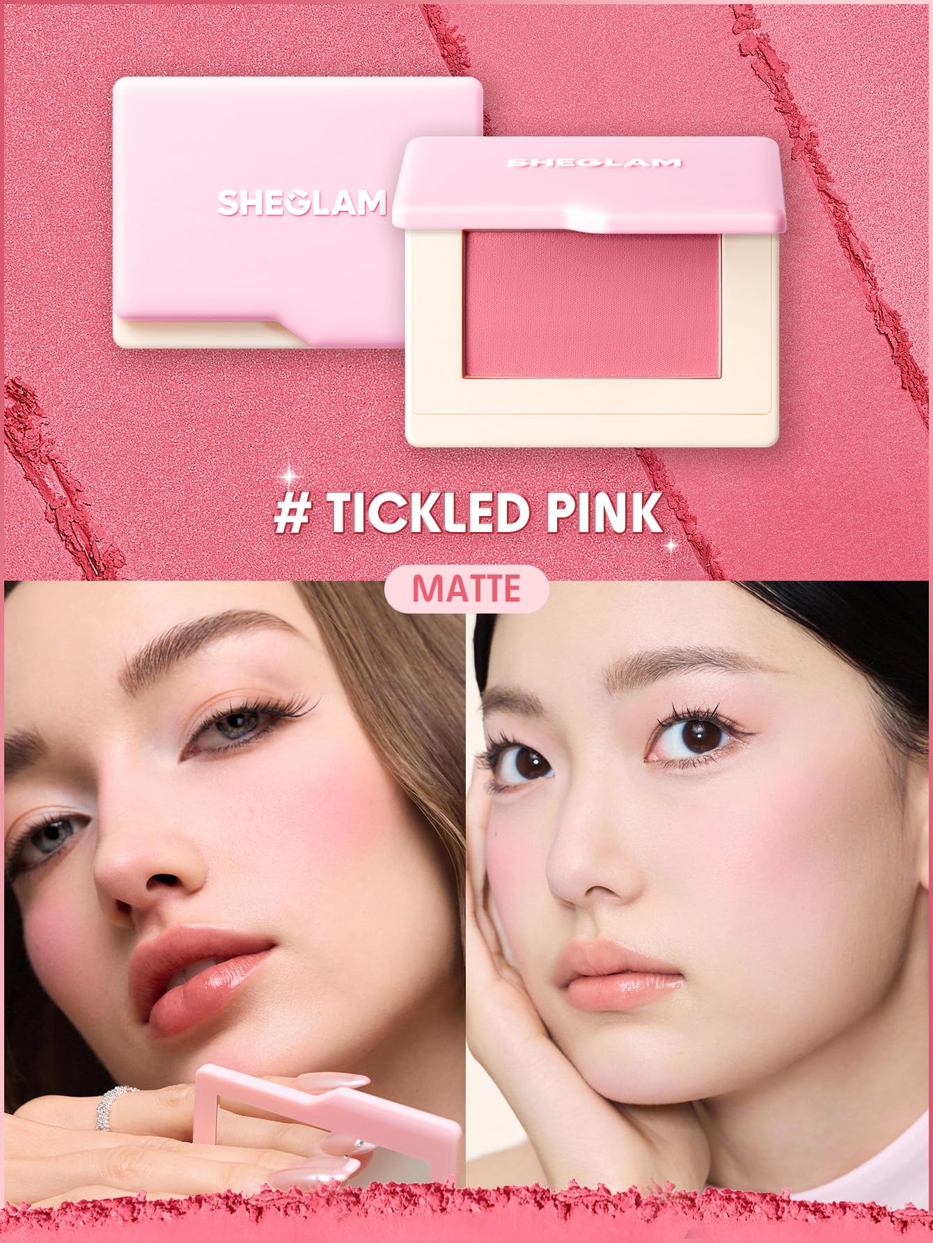 SHEGLAM swatch of Tickled Pink on skin illustrating blendable color