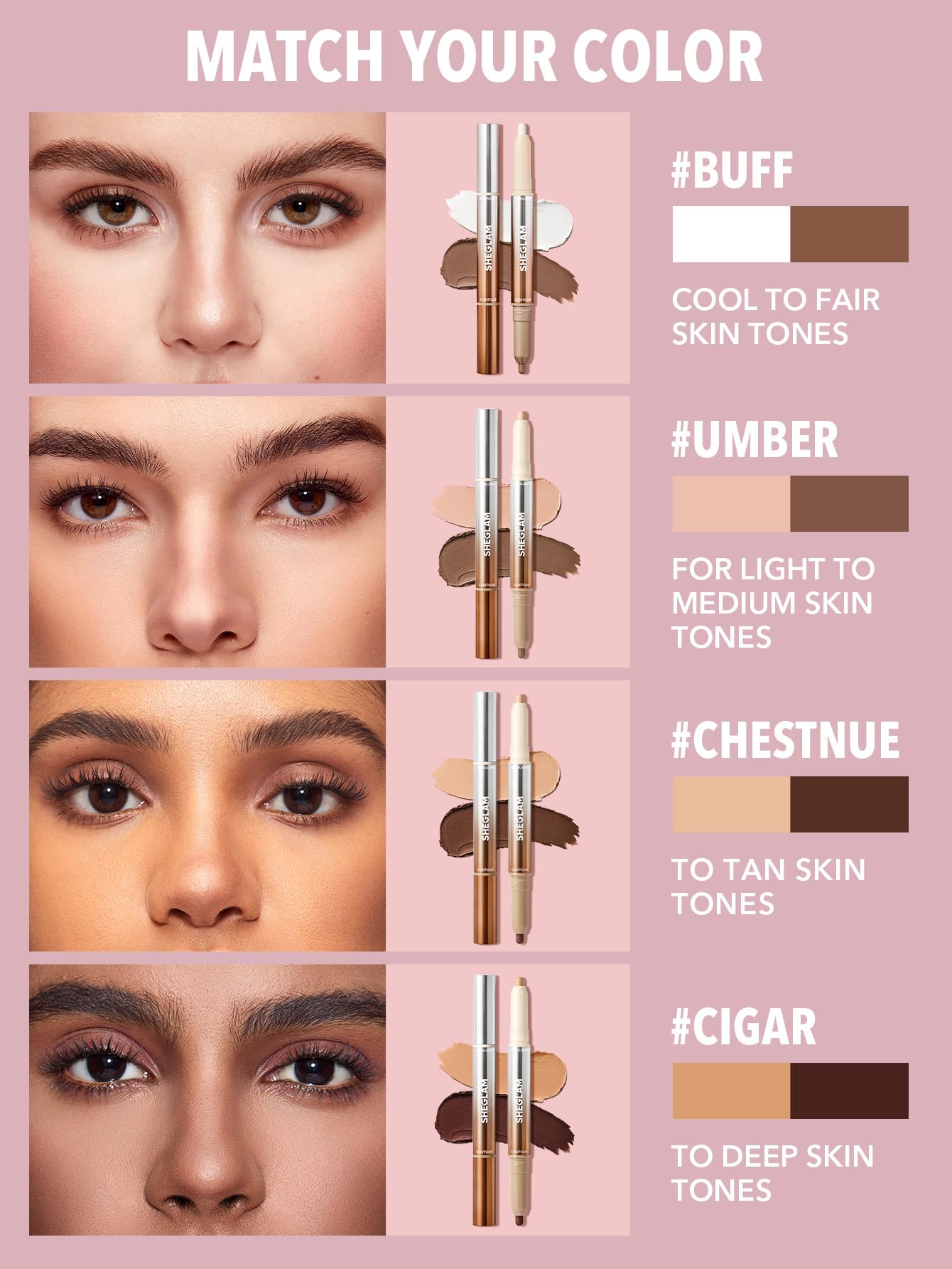 SHEGLAM dual ended features view highlighting contour and highlight convenience